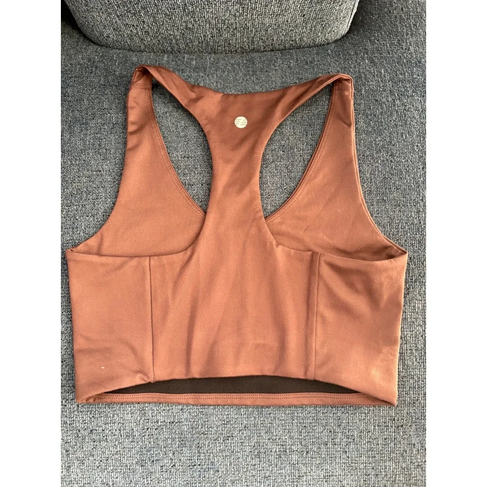 Zella Racerback Cropped Sports Bra Brown Athletic Workout Yoga Size S - Picture 2 of 4